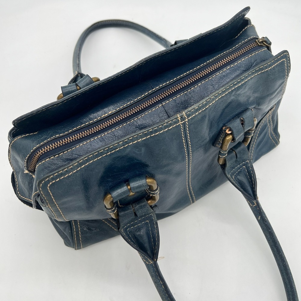 Vintage Wilsons Denim Blue Saddle Leather Purse Shoulder Bag Satchel Y2K - Picture 6 of 15